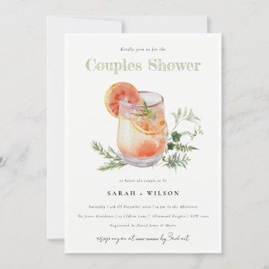 Elegant Ivory Orange Green Cocktail Couples Shower Invitations