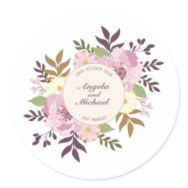 Elegant Just Married Floral Wedding | Sticker Seal