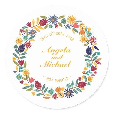Elegant Just Married Floral Wedding | Sticker Seal