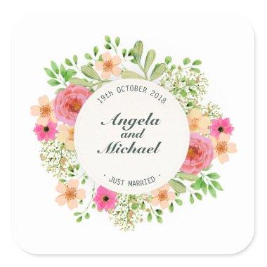 Elegant Just Married Floral Wedding Sticker Seal