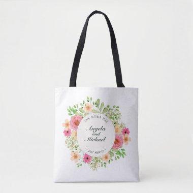 Elegant Just Married Floral Wedding Tote Bag