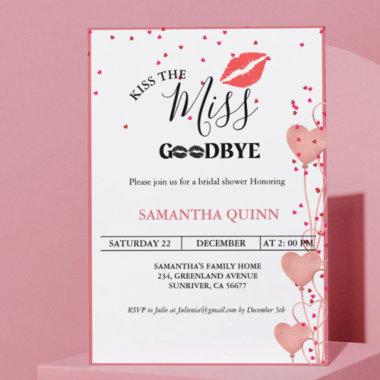 Elegant Kiss Miss Goodbye Red Lips Bridal Shower Invitations