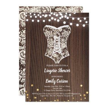 Elegant lace lingerie shower rustic wood Invitations