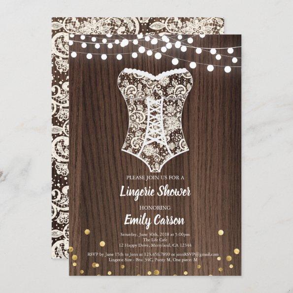 Elegant lace lingerie shower rustic wood Invitations