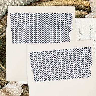 Elegant Laurel Leaf Pattern Navy Blue Wedding Envelope Liner
