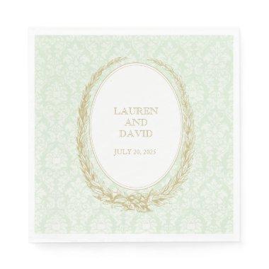 Elegant Laurel Wreath | Green Damask Napkins