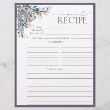 Elegant Lavender Bridal Shower Recipe Binder Page