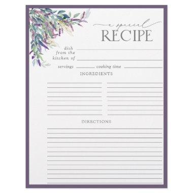 Elegant Lavender Bridal Shower Recipe Binder Page