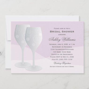 Elegant Lavender Cheers Wine Glasses Bridal Shower Invitations