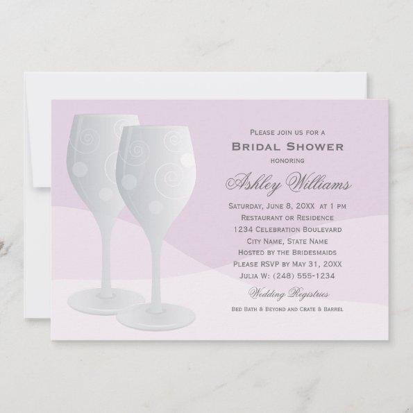 Elegant Lavender Cheers Wine Glasses Bridal Shower Invitations