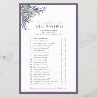 Elegant Lavender Floral Bridal Shower Game