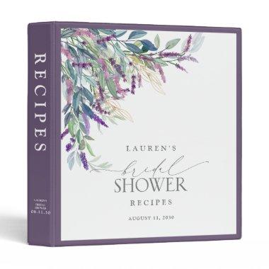 Elegant Lavender Floral Bridal Shower Recipe 3 Ring Binder