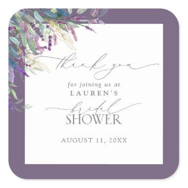 Elegant Lavender Floral Bridal Shower Thank You Square Sticker