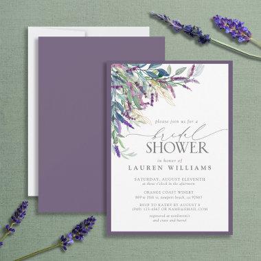 Elegant Lavender Floral Watercolor Bridal Shower Invitations