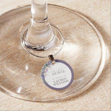 Elegant Lavender Floral Watercolor Bridal Shower Wine Charm