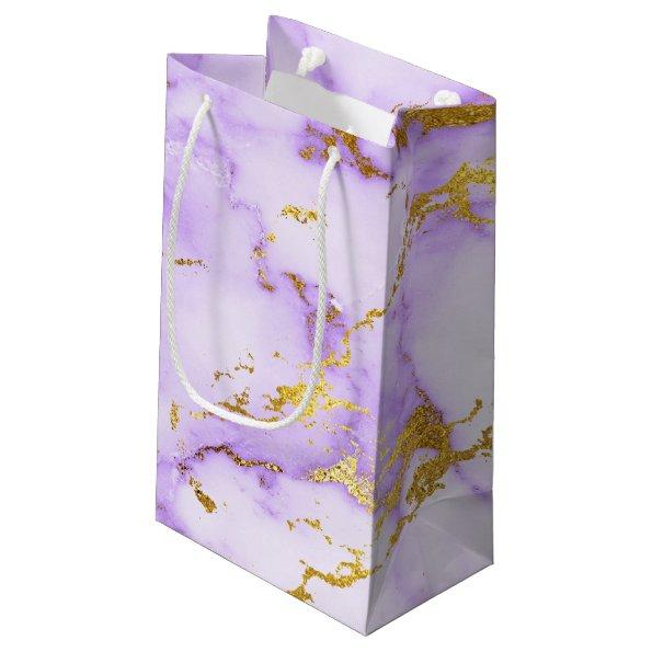 Elegant Lavender Gold Faux Metallic Marble Pattern Small Gift Bag