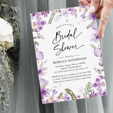 Elegant Lavender Lilac Florals Bridal Shower Invitations