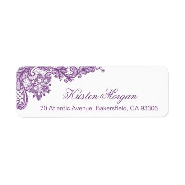 Elegant Lavender Purple Floral Lace Wedding RSVP Label
