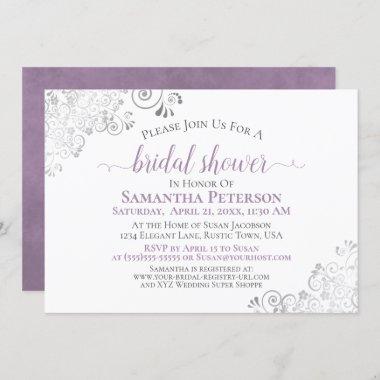Elegant Lavender & Silver Lace White Bridal Shower Invitations