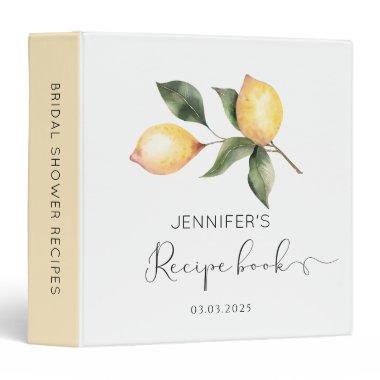 Elegant lemon  Recipe Book 3 Ring Binder