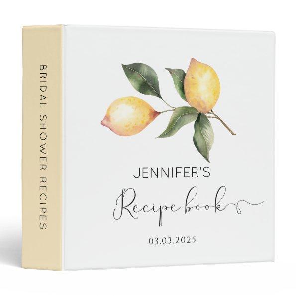 Elegant lemon  Recipe Book 3 Ring Binder