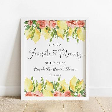 Elegant Lemon Floral Favorite Memory Bridal Shower Poster