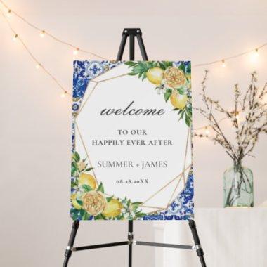 Elegant Lemon Floral Geometric Wedding Welcome Foam Board