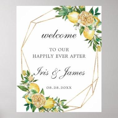 Elegant Lemon Floral Geometric Wedding Welcome Poster