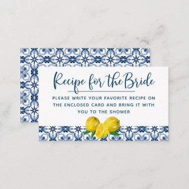 Elegant Lemon Italian Blue Tile Recipe Request Business Invitations