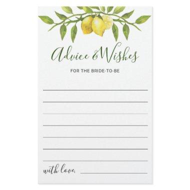 Elegant Lemon Watercolor Bridal Shower Advice Card