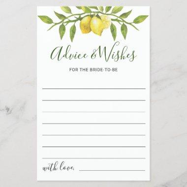 Elegant Lemon Watercolor Bridal Shower Advice Card