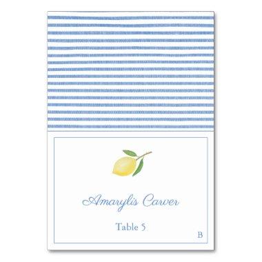 Elegant Lemons Blue Seersucker Stripes Place Invitations