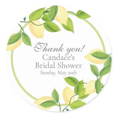 Elegant Lemons Bridal Thank You Classic Round Sticker