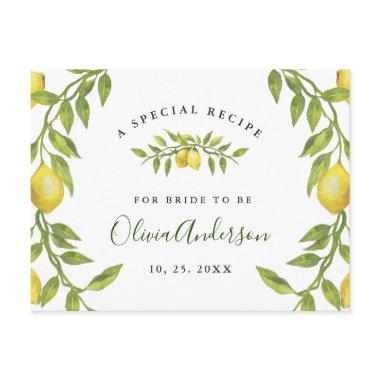 Elegant Lemons Greenery Bridal Shower Recipe Invitations