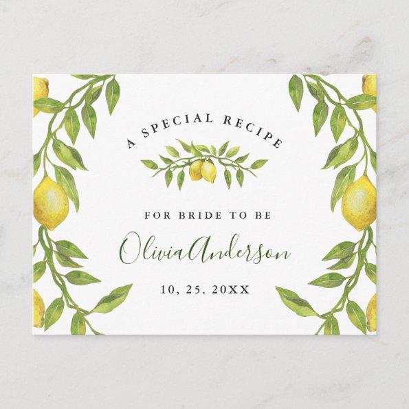 Elegant Lemons Greenery Bridal Shower Recipe Invitations