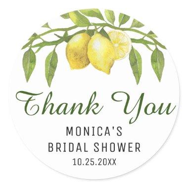 Elegant Lemons Watercolor Greenery  Classic Round Sticker