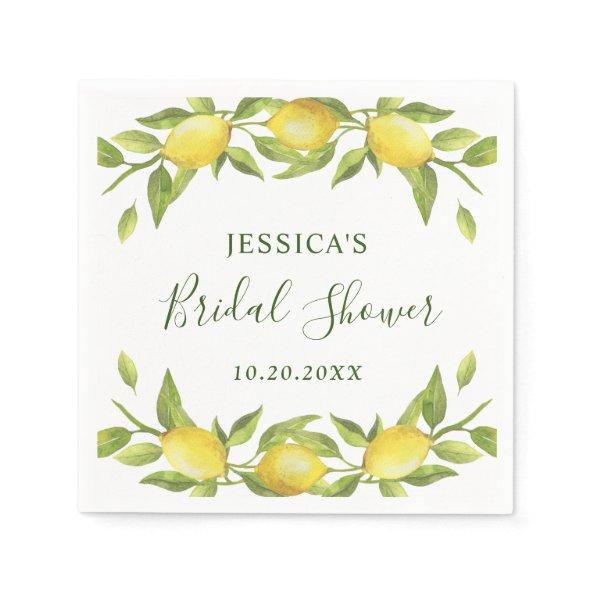 Elegant Lemons Watercolor Greenery  Napkins