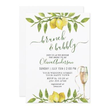 Elegant Lemons Watercolor Greenery BRUNCH & BUBBLY