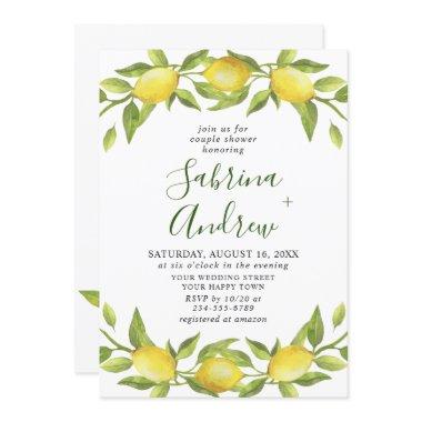 Elegant Lemons Watercolor Greenery COUPLE SHOWER