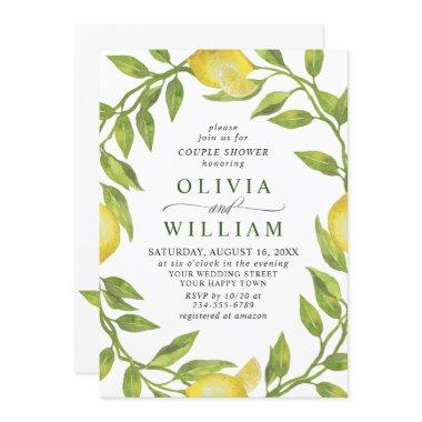 Elegant Lemons Watercolor Greenery COUPLE SHOWER