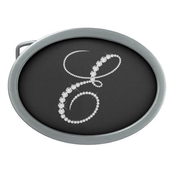 Elegant LetterE Sparkling Diamonds-Monogram Oval Belt Buckle
