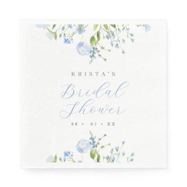 Elegant Light Blue Floral Bridal Shower Napkins