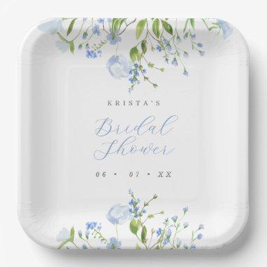 Elegant Light Blue Floral Bridal Shower Paper Plates