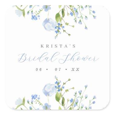 Elegant Light Blue Floral Bridal Shower Square Sticker
