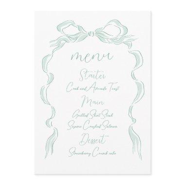 Elegant Light Green Hand Drawn Bow Wedding Menu