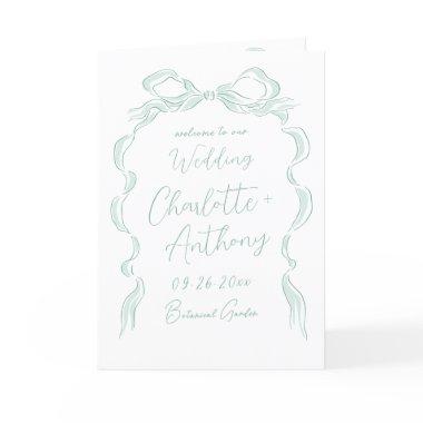 Elegant Light Green Hand Drawn Bow Wedding Program