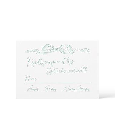 Elegant Light Green Hand Drawn Bow Wedding RSVP Card