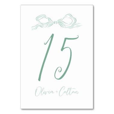 Elegant Light Green Hand Drawn Bow Wedding Table Number