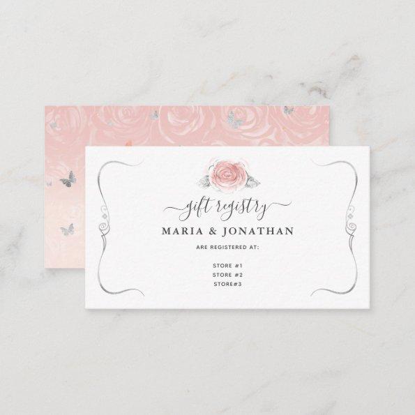 Elegant Light Pink Silver Watercolor Gift Registry Enclosure Invitations