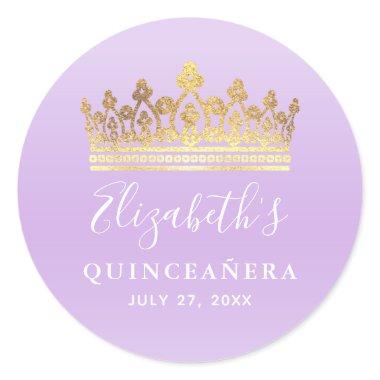 Elegant Light Purple Gold Crown Classic Round Sticker